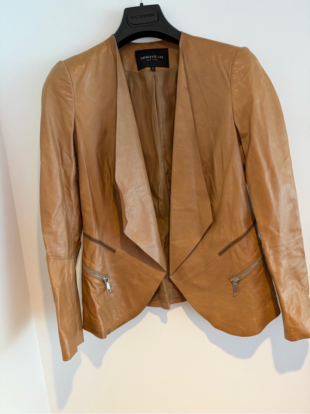 Lafayette 148 New York Caramel Tan Leather Draped Jacket